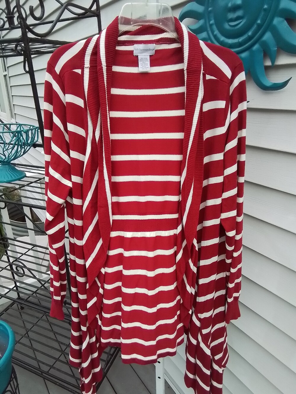 Striped Open-Front Cardigan Sweater - Red & White